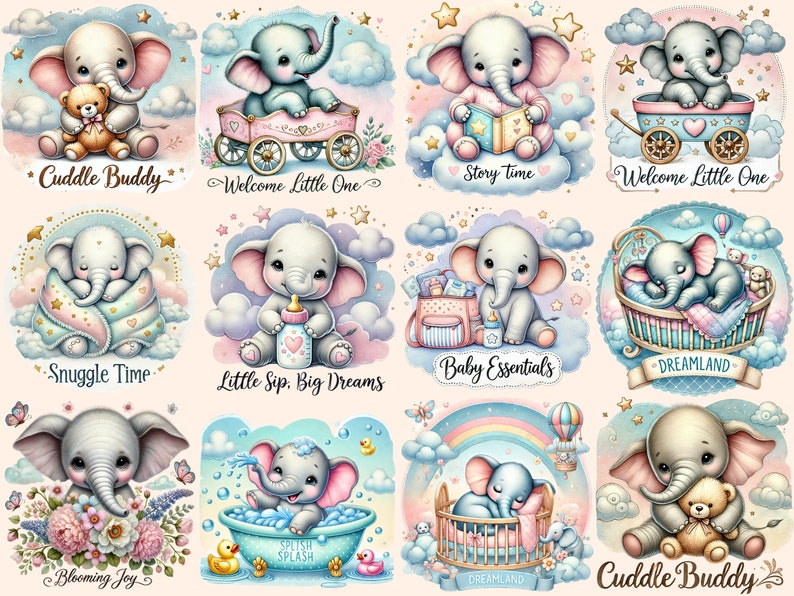 Baby Shower Elephants Clipart – 28 PNG Graphics (digital Download) - Etsy