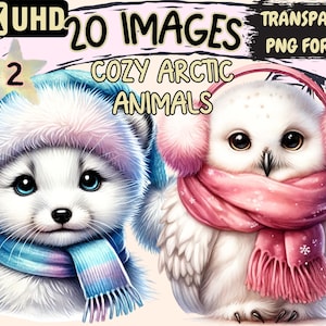 Cozy Arctic Animals (P2) Clipart - 20 PNG Adorable Winter Wildlife Illustrations,Polar Art,Instant Digital Download,Unlimited Commercial Use