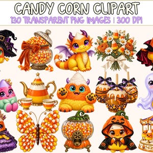 Candy Corn Clipart - 130 PNG Sweet Halloween Graphics, Instant Digital Download, Unlimited Commercial Use