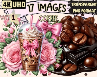 Coffee Clipart - 17 PNG Cozy Coffee Graphics, Espresso, Cafe Art, Instant Digital Download, Unlimited Commercial Use for Crafts & Designs