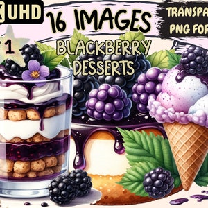 Blackberry Desserts Clipart - 16 PNG Delicious Dessert Graphics, Sweet Printables, Instant Digital Download, Unlimited Commercial Use Crafts