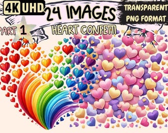 Heart Confetti Clipart - 24 PNG Illustrations (Digital Download)
