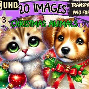 Christmas Animals (P3) Clipart - 20 PNG Festive Animal Illustrations, Holiday Art, Instant Digital Download, Unlimited Commercial Use Crafts