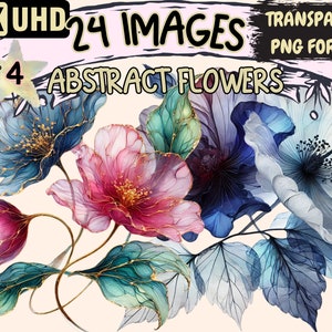 Abstract Flowers (P4) Clipart - 24 PNG Artistic Floral Graphics, Modern Printables, Instant Digital Download,Unlimited Commercial Use Crafts