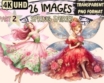 Spring Fairies Clipart – 26 PNG Graphics, Commercial Use (Digital Download)
