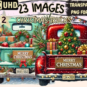 Christmas Trucks (P2) Clipart - 23 PNG Festive Holiday Truck Illustrations, Seasonal Art, Instant Digital Download, Unlimited Commercial Use