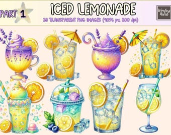Iced Lemonade Clipart: Watercolor Summer Drink Graphics (PNG Digital Download, Commercial Use License)