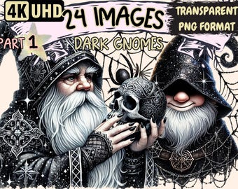 Dark Gnomes Clipart – 24 Gothic PNG Illustrations (Digital Download)