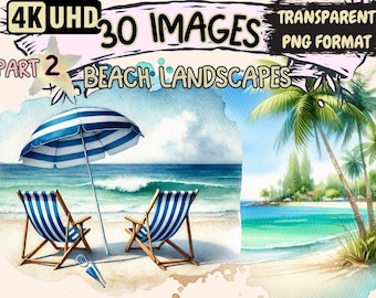 Beach Landscape Clipart – 30 PNG Coastal Graphics (Digital Download)