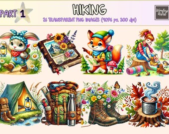 Hiking Clipart – 26 PNG Outdoor Adventure Illustrations (Digital Download)