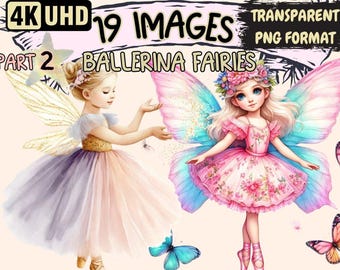 Ballerina Fairies Clipart – 19 PNG Graphics, Ballet Printables (Digital Download)