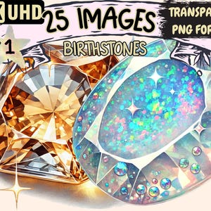 Birthstones Clipart - 25 PNG Beautiful Gemstone Illustrations, Zodiac Art, Instant Digital Download, Unlimited Commercial Use for Crafts