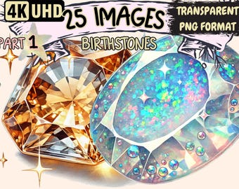 Birthstones Clipart - 25 PNG Beautiful Gemstone Illustrations, Zodiac Art, Instant Digital Download, Unlimited Commercial Use for Crafts