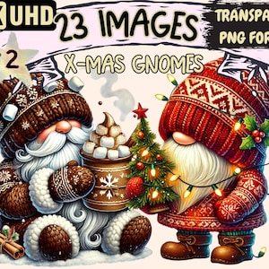 X-mas Gnomes (P2) Clipart - 23 PNG Festive Gnome Graphics, Christmas Holiday Printables, Instant Digital Download, Unlimited Commercial Use