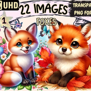 Foxes Clipart - 22 PNG Adorable Fox Graphics, Cute Woodland Printables, Instant Digital Download, Unlimited Commercial Use for Crafts Design