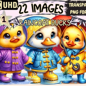 Raincoat Ducks Clipart - 22 PNG Adorable Duck Graphics, Raincoat Printables, Instant Digital Download, Unlimited Commercial Use for Crafts