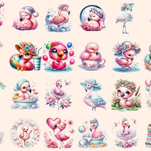 Flamingo Clipart Bundle: Pink Tropical Bird Graphics (PNG Digital Download, Commercial Use Bild 5