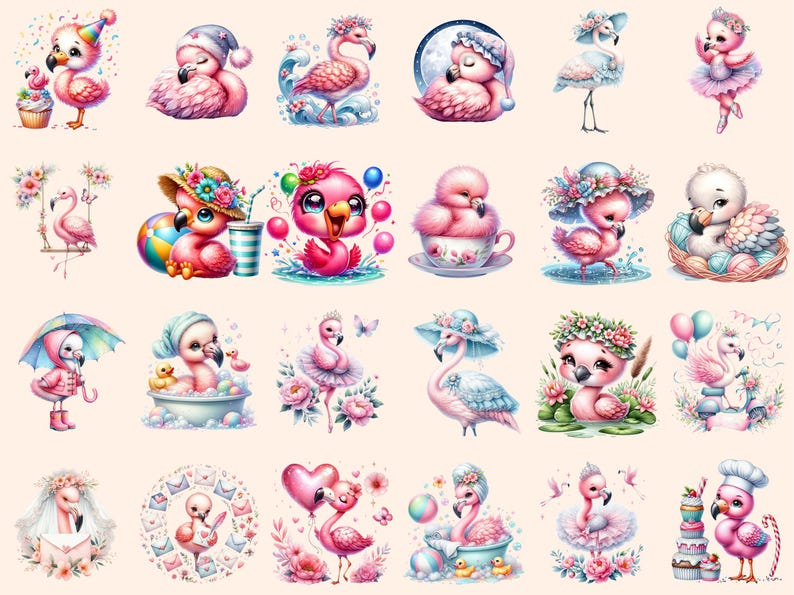 Flamingo Clipart Bundle: Pink Tropical Bird Graphics (PNG Digital Download, Commercial Use Bild 5
