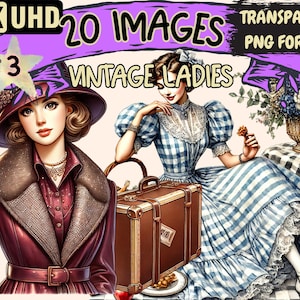 Vintage Ladies (P3) Clipart - 20 PNG Elegant Woman Illustrations, Retro Victorian Art, Instant Digital Download, Unlimited Commercial Use