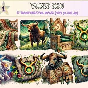Taurus Sign Clipart – Watercolor Zodiac PNG Graphics (Commercial Use)