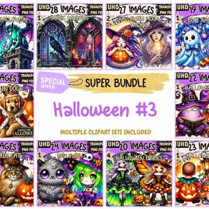 Halloween #3 SUPER BUNDLE - 25 Clipart Bundles Inside, Spooky Cute Halloween Graphics, Mega Promo Clipart, Digital Download, Commercial Use