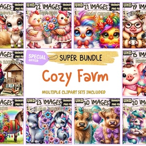 Cozy Farm SUPER BUNDLE - 24 Clipart Bundles Inside, Farmhouse Animals & Rustic Graphics, Mega Promo Clipart, Digital Download,Commercial Use