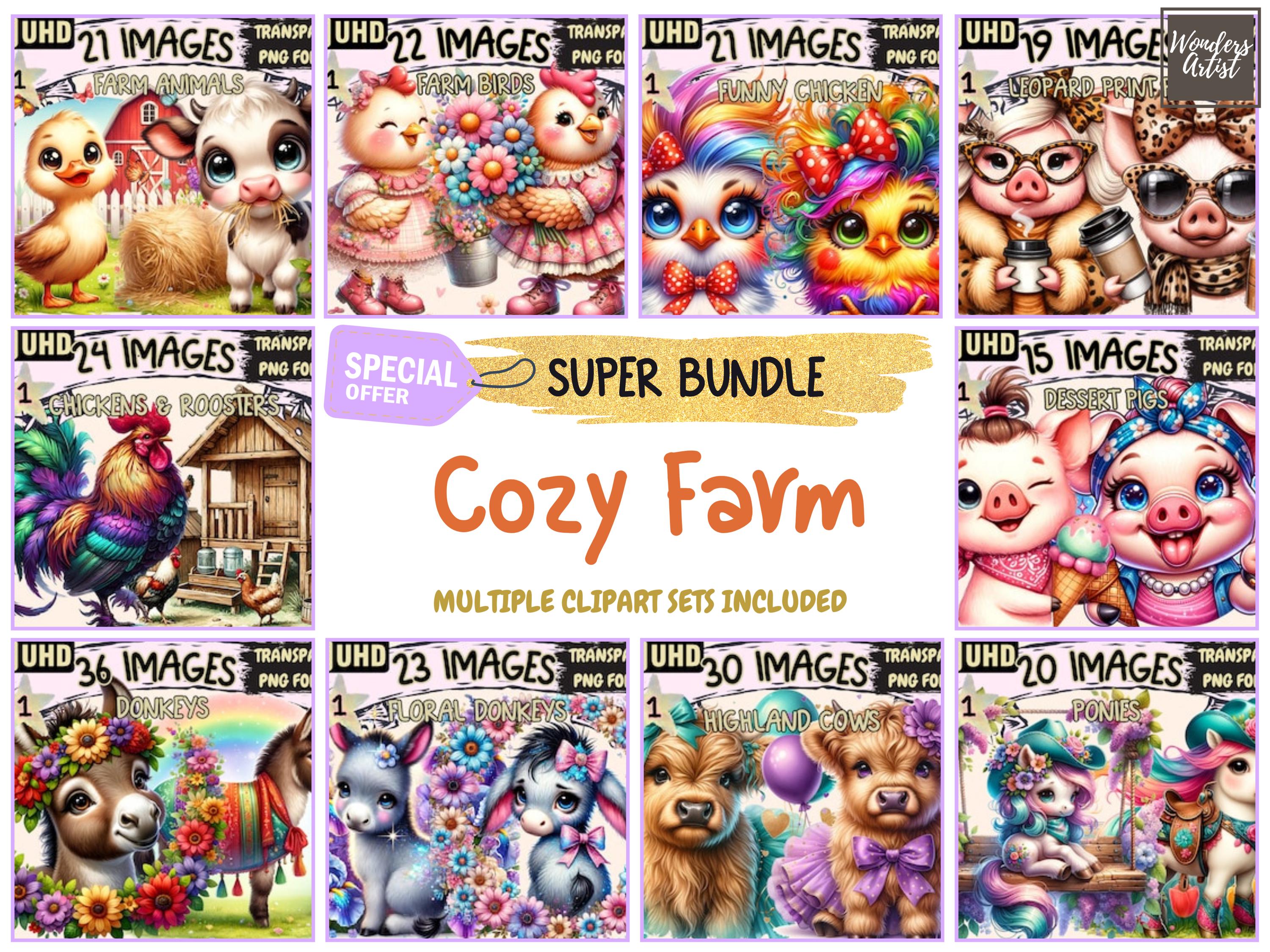 Cozy Farm SUPER BUNDLE - 24 Clipart Bundles Inside, Farmhouse Animals & Rustic Graphics, Mega Promo Clipart, Digital Download,Commercial Use