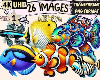 Reef Fish Clipart – 26 PNG Colorful Marine Illustrations (Digital Download)