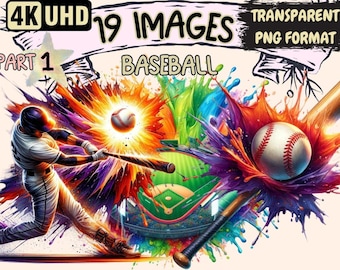 Dynamic Baseball Graphics - 19 PNG Clipart Designs (Digital Download)