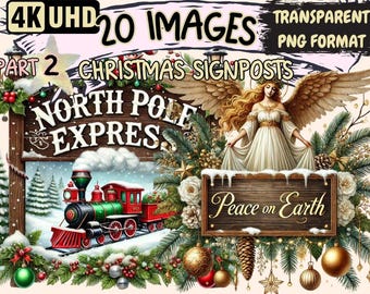 Christmas Signpost Clipart – 20 Festive PNG Graphics (Digital Download)