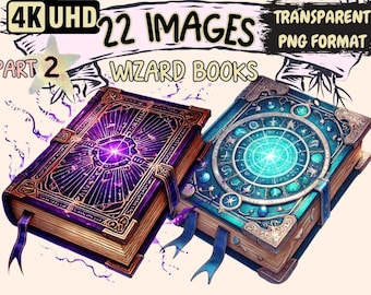 Magical Spellbook Clipart – 22 PNG Wizard Book Illustrations (Digital Download)