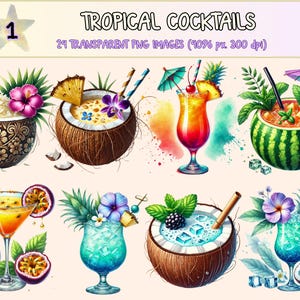 Tropical Cocktails (P1) Clipart - 24 PNG Exotic Summer Drink Graphics, Colorful Cocktail Images, Instant Digital Download, Commercial Use