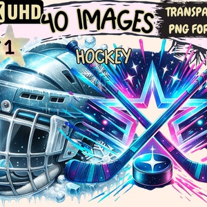 Hockey Clipart - 40 PNG Dynamische Hockey-Grafiken, Sport-Druckvorlagen, Sofortiger digitaler Download, Unbegrenzte kommerzielle Nutzung für Bastelarbeiten und Designs