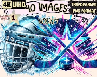 Hockey Clipart - 40 PNG Dynamic Hockey Graphics, Sports Printables, Instant Digital Download, Unlimited Commercial Use for Crafts & Designs
