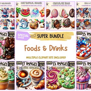 Foods & Drinks SUPER BUNDLE - 23 Clipart Bundles Inside, Tasty Food Beverage Graphics, Mega Promo Clipart, Digital Download, Commercial Use