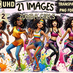 Zumba Girls (P2) Clipart - 21 PNG Dance Fitness Illustrations, Active Lifestyle Art,Instant Digital Download,Unlimited Commercial Use Crafts