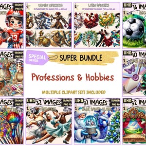 Professions & Hobbies SUPER BUNDLE - 22 Clipart Bundles Inside, Career Work Graphics, Mega Promo Clipart, Digital Download, Commercial Use