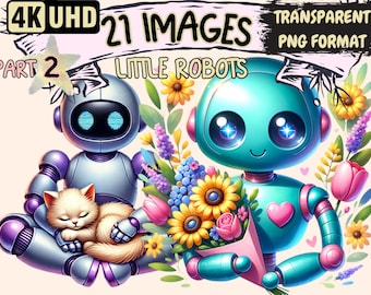 Adorable Robot Clipart – Whimsical Tech PNG Illustrations (Digital Download)