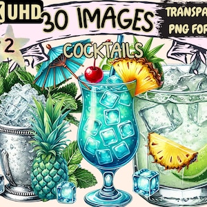 Cocktails (P2) Clipart - 30 PNG Vibrant Drink Graphics, Bar Printables, Instant Digital Download, Unlimited Commercial Use Crafts & Designs