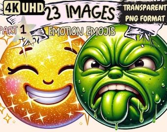 Emotion Emojis Clipart – 23 Expressive PNG Illustrations (Digital Download)
