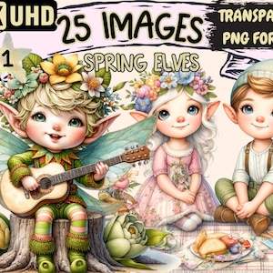 Spring Elves Clipart Bundle - 25 PNG Cute Forest Elf Graphics, Woodland Elves Printables, Instant Digital Download, Unlimited Commercial Use