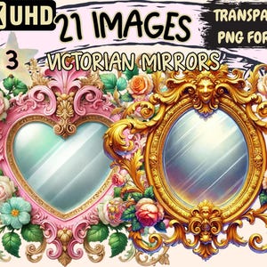 Victorian Mirrors (P3) Clipart - 21 PNG Elegant Ornate Mirror Illustrations, Vintage Art, Instant Digital Download, Unlimited Commercial Use