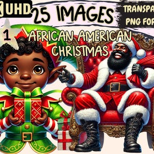African American Christmas Clipart - 25 PNG Festive Holiday Illustrations, Diverse Art, Instant Digital Download, Unlimited Commercial Use