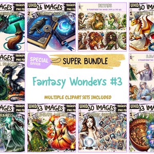 Fantasy Wonders #3 SUPER BUNDLE - 20 Clipart Bundles Inside, Enchanted Magic Graphics, Mega Promo Clipart, Digital Download, Commercial Use