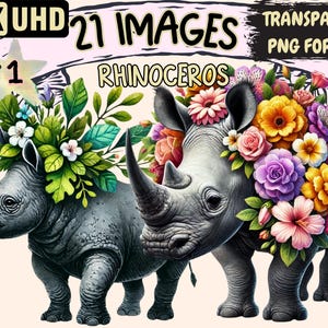 Rhinoceros Clipart - 21 PNG Cute Rhino Graphics, Wildlife Animal Printables, Instant Digital Download, Unlimited Commercial Use for Crafts
