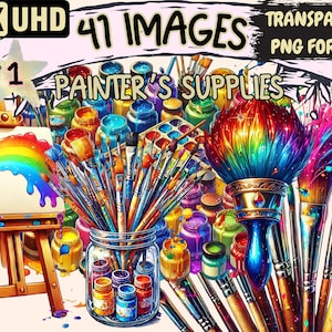 Painter's Supplies Clipart - 41 PNG Art Tools Illustrations, Creative Studio Art, Instant Digital Download, Unlimited Commercial Use Crafts