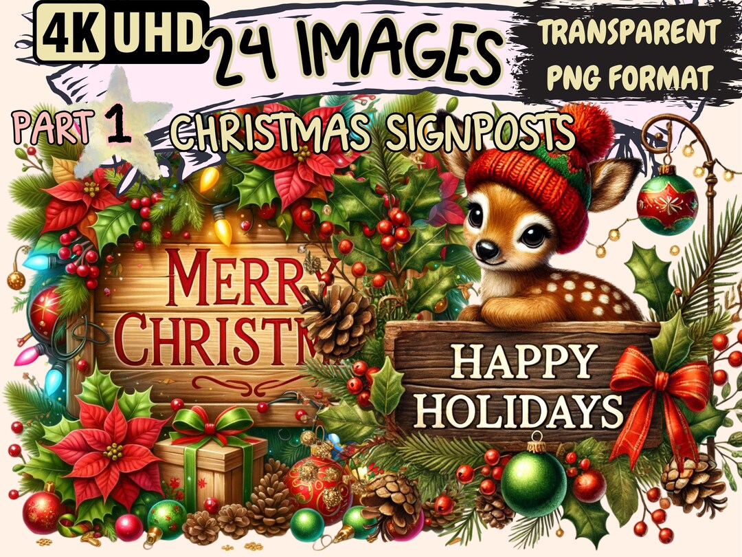 Christmas Signposts Clipart - 24 PNG Festive Sign Graphics, Holiday ...