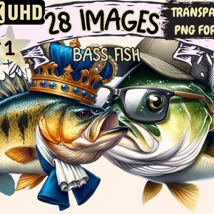 Bass Fish Clipart - 28 PNG Fisherman Lively Bass Graphics, Freshwater Fish Printables, Instant Digital Download, Unlimited Commercial Use