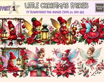 Christmas Fairies Clipart – 72 Festive PNG Illustrations (Digital Download)