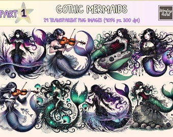 Gothic Mermaids Clipart – Dark Fantasy PNG Illustrations (Digital Download)